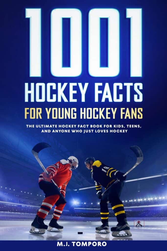 Book cover of “1001 Hockey Facts for Young Hockey Fans” by M.J. Tomporo – fun collection of hockey trivia and facts for young fans.