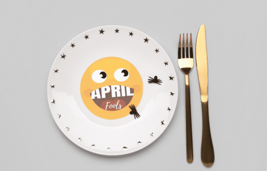 Two fake spiders on a plate for April Fool