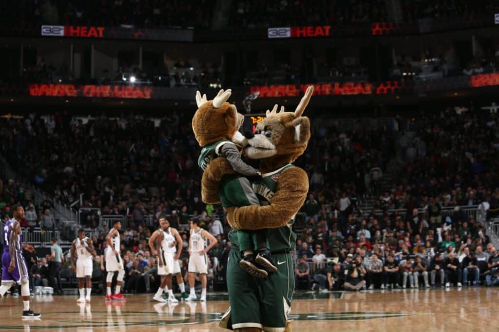 Bango with mini at Bucks Family Night Fiserv Forum Milwaukee Wisconsin