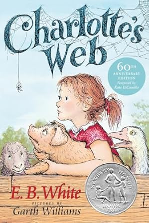 Book cover of “Charlotte’s Web” by E. B. White – classic animal story about friendship for 4th graders.