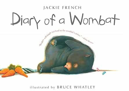 Book cover of “Diary of a Wombat” by Jackie French – humorous story about routine and curiosity.
