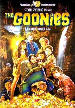 Movie cover of “The Goonies” – adventure story about friendship and teamwork.