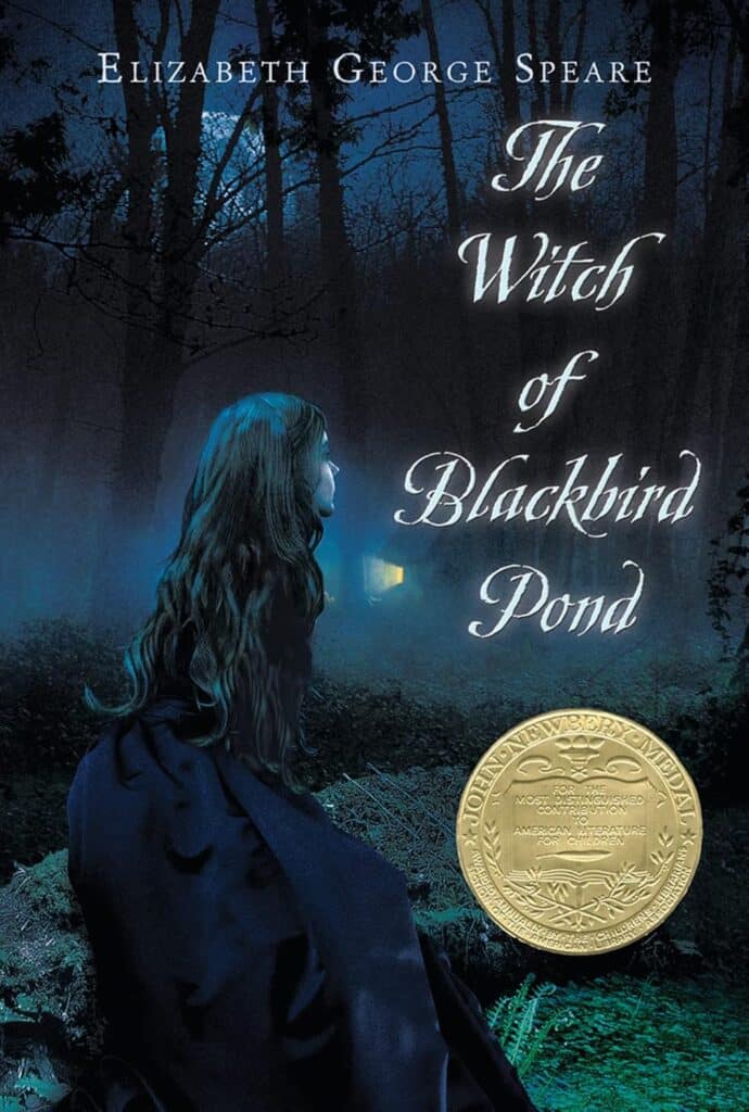 Book cover of "The Witch of Blackbird Pond" by Elizabeth George Speare – historical fiction about Puritan witch trials and accusations