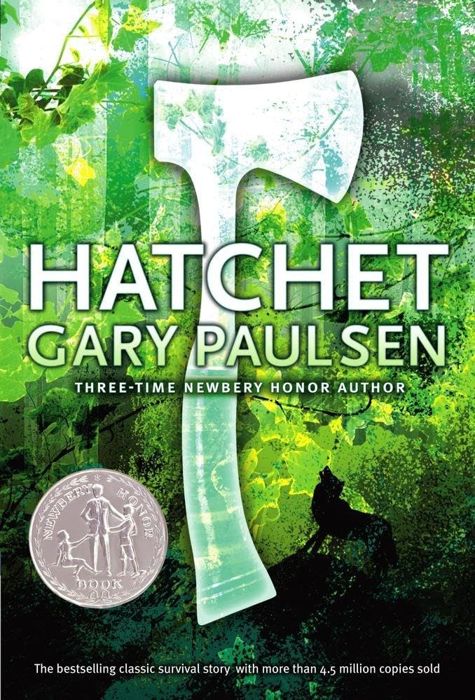 Book cover of “Hatchet” by Gary Paulsen – survival story of a boy stranded alone in the wilderness.