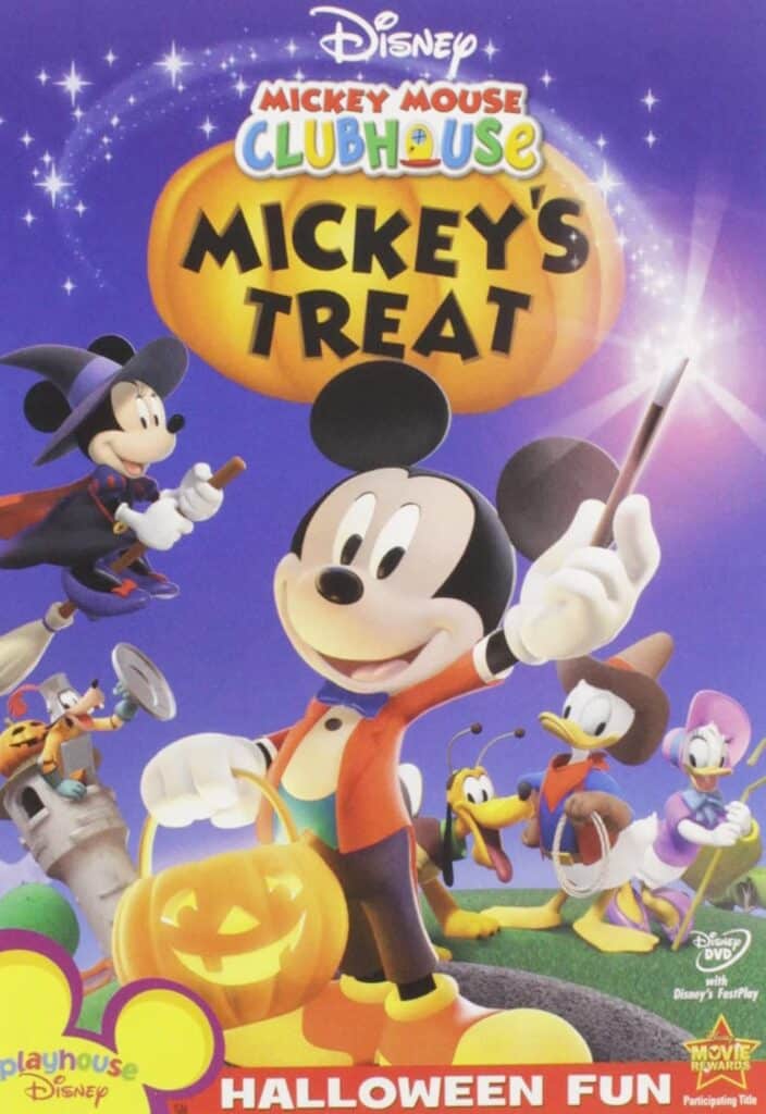 Movie cover of “Mickey and Friends Trick or Treats” – colorful stop-motion Halloween musical perfect for preschoolers.