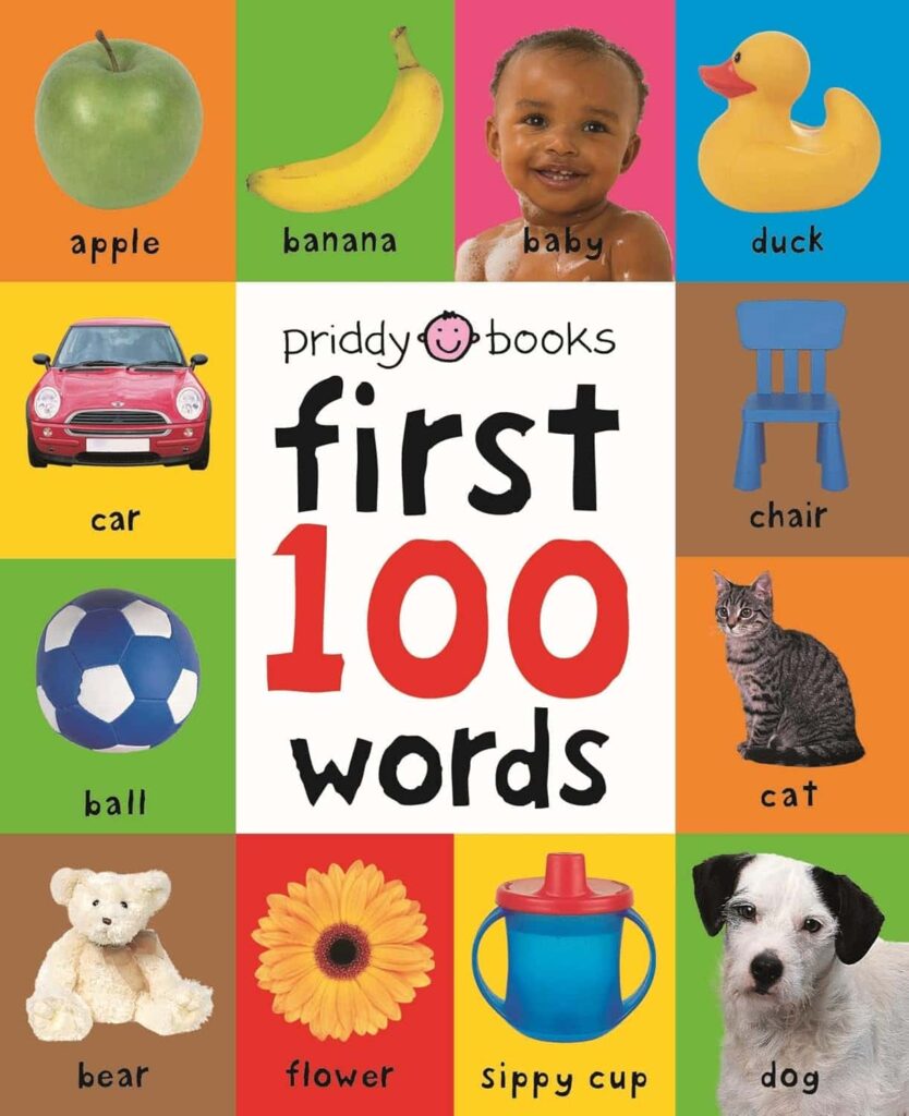 Book cover of “First 100 Words” by Roger Priddy – picture book teaching early vocabulary.