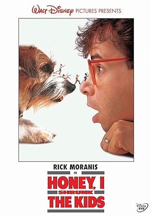 Movie cover of “Honey, I Shrunk the Kids” – sci-fi comedy about shrunken kids encountering giant backyard insects.