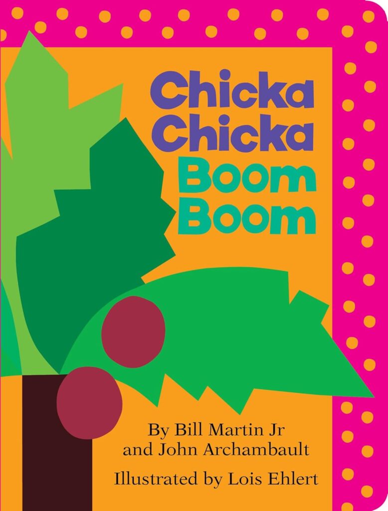 Book cover of “Chicka Chicka Boom Boom” by Bill Martin Jr. and John Archambault – lively alphabet race up a coconut tree.