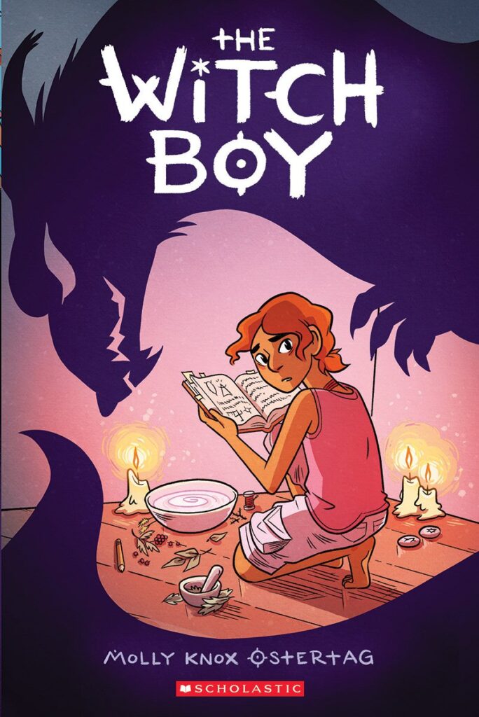 Book cover of "The Witch Boy" by Molly Knox Ostertag – graphic novel about a boy who wants to practice witchcraft in a traditional family