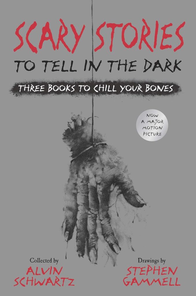 Book cover of "Scary Stories to Tell in the Dark" by Alvin Schwartz – classic collection of spine-chilling folktales with haunting illustrations
