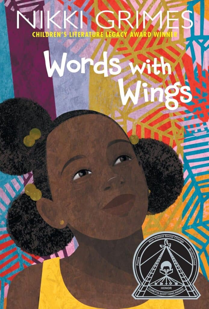 Book cover of “Words with Wings: A Treasury of African-American Poetry and Art” by Nikki Grimes – inspiring collection celebrating African-American voices.