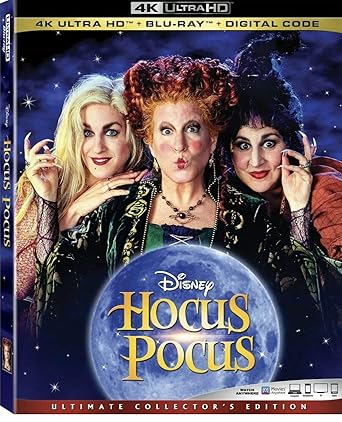 Movie cover of “Hocus Pocus” – a comedic tale of three witches resurrected on Halloween night in Salem.