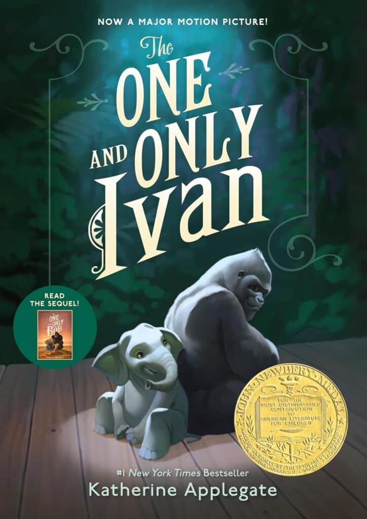 Book cover of “The One and Only Ivan” by Katherine Applegate – moving story of a gorilla’s life in captivity and hope for freedom.