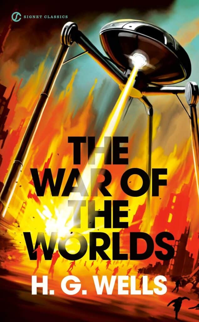 Book cover of “The War of the Worlds” by H.G. Wells – thrilling science fiction of alien invasion on Earth.