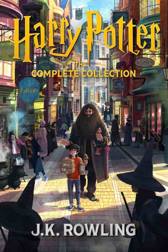 Book cover of “Harry Potter” by J.K. Rowling – magical fantasy series teaching bravery and teamwork.