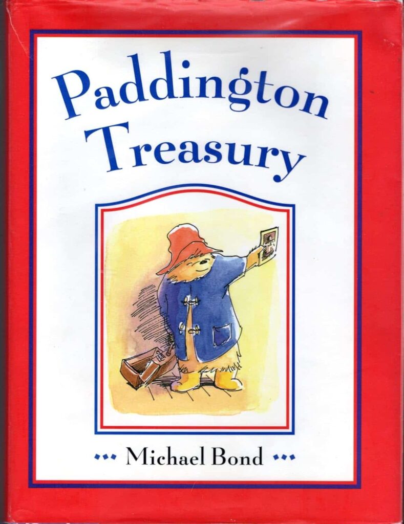 Book cover of “Paddington Treasury” by Michael Bond – cheerful stories of kindness and curiosity for young kids.