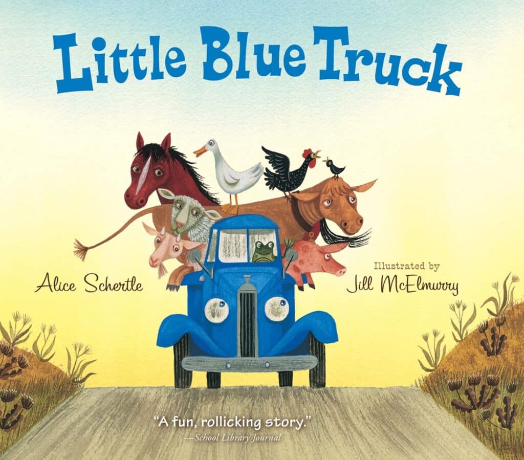 Book cover of “Little Blue Truck” by Alice Schertle – cheerful story of friendship and helping others.