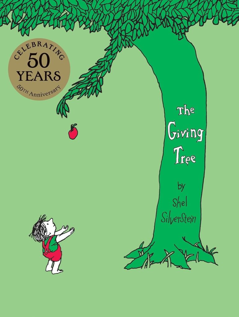 Book cover of “The Giving Tree” by Shel Silverstein – classic story about generosity and love.