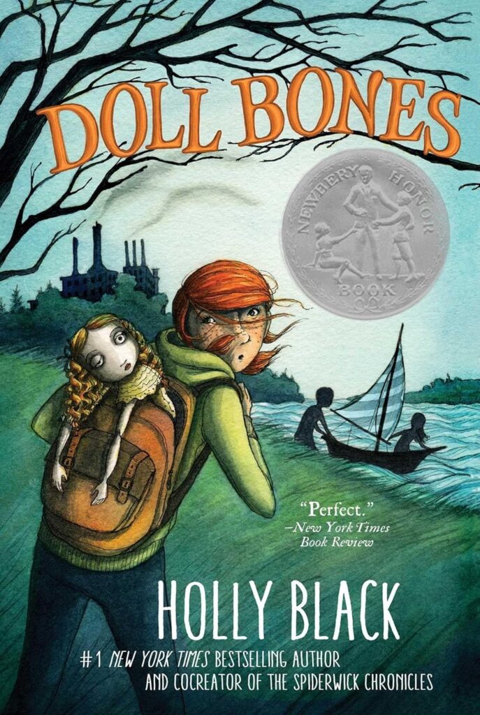 Book cover of "Doll Bones" by Holly Black – eerie adventure involving a haunted doll seeking proper burial