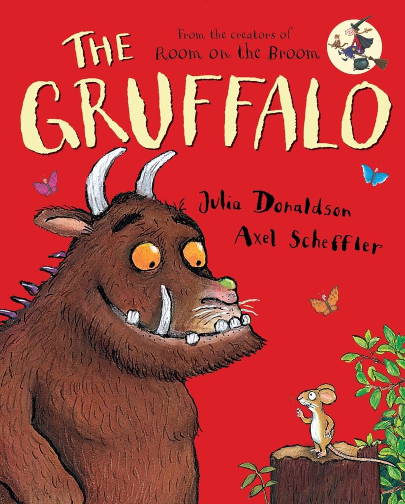 Book cover of “The Gruffalo” by Julia Donaldson – clever mouse outsmarts predators with a made-up monster.