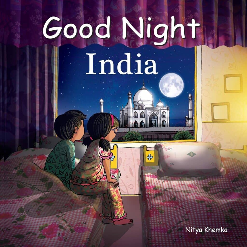 Book cover of “Good Night India” by Nitya Khemka and Kavita Singh Kale – a children's book that explores famous Indian landmarks and places.