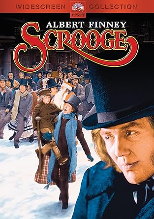 Movie cover of “Scrooge” – musical retelling of Dickens’ Christmas Carol.