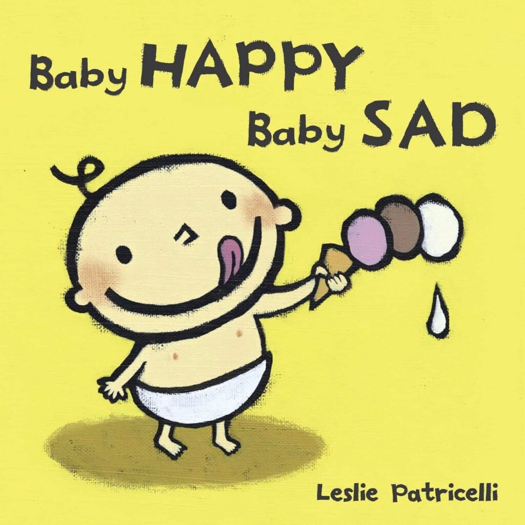 Book cover of “Baby Happy, Baby Sad” – playful book about emotions for young children.