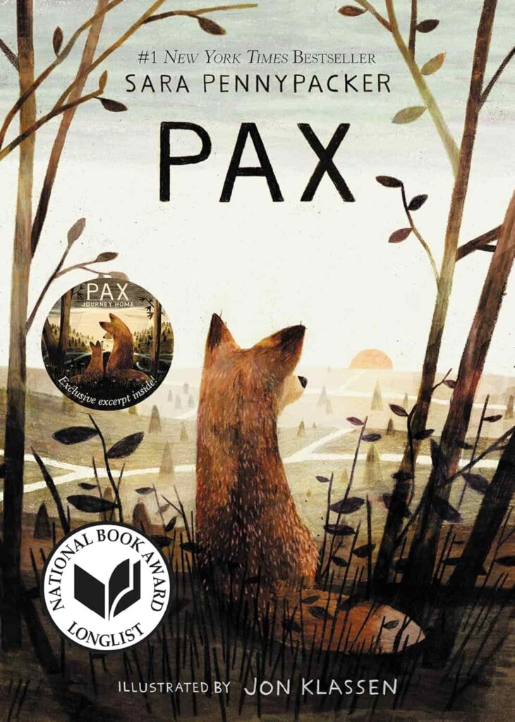 Book cover of “Pax” by Sara Pennypacker – touching story about connection and growth.