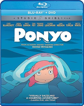 Blu-ray cover of Studio Ghibli’s Ponyo, showing the red-haired fish girl Ponyo peeking from underwater.