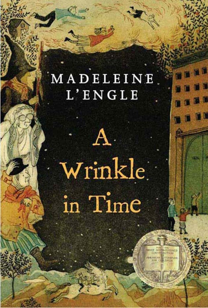 Book cover of “A Wrinkle in Time” by Madeleine L’Engle – imaginative tale about bravery and love.
