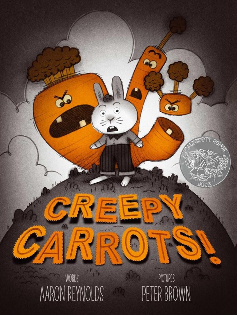 Book cover of "Creepy Carrots!" by Aaron Reynolds – picture book about carrots that seem to be following a rabbit