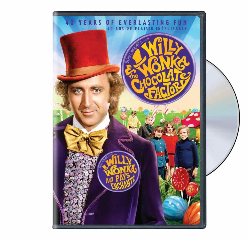 Movie cover of “Willy Wonka and the Chocolate Factory” – musical fantasy about imagination and kindness.