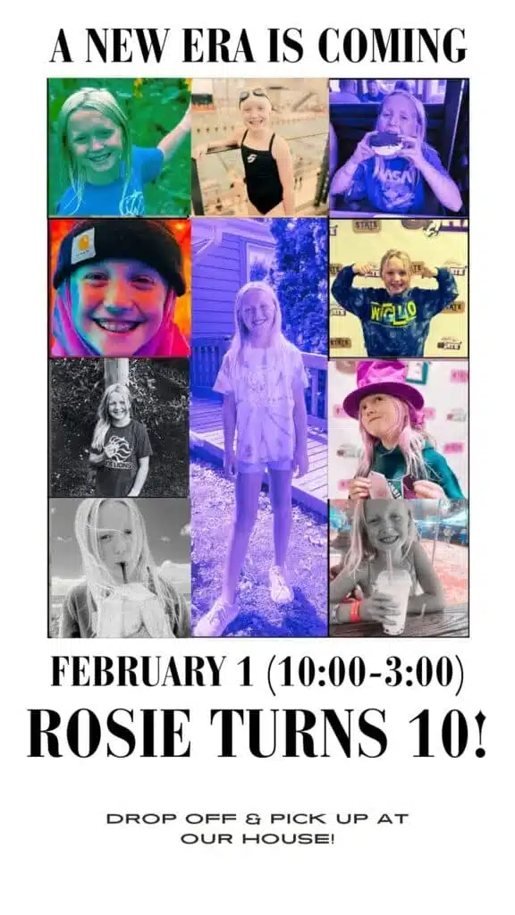 Taylor Swift inspired birthday invitation collage with colorful photos