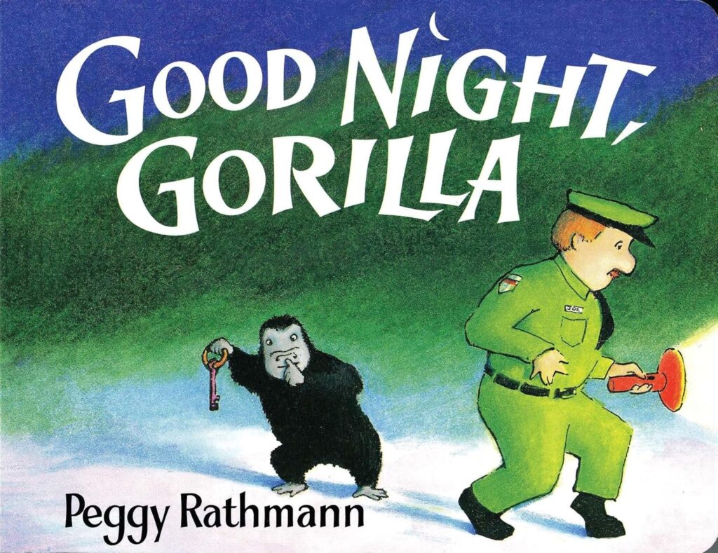 Book cover of “Good Night, Gorilla” by Peggy Rathmann – humorous bedtime escape of a mischievous zoo gorilla.
