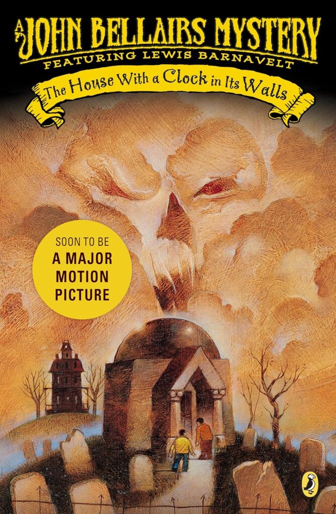 Book cover of "The House with a Clock in Its Walls" by John Bellairs – gothic mystery about a boy, his uncle, and a magical house hiding dark secrets