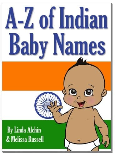 Cover of the book “A to Z of Indian Baby Names” by Linda Alchin and Melissa Russell - a collection of Indian Baby names
