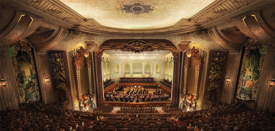 Interior of the Bradley Symphony Center with symphony playing