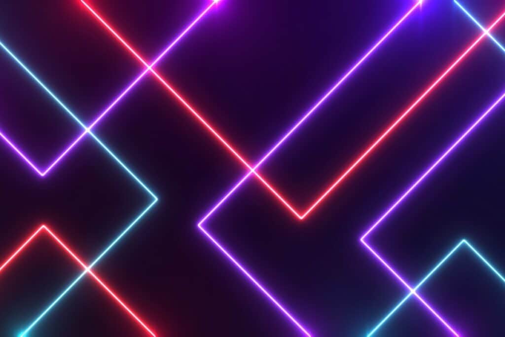 Bright neon flare in linear design in black background to represent modern electric vibe