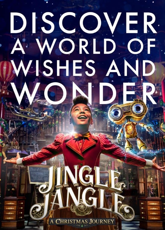 Movie cover of “Jingle Jangle: A Christmas Journey” – musical holiday adventure about hope and invention.