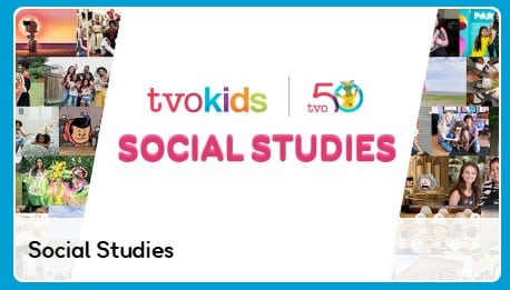 TVO kids page for social studies with animation images and pictures of children