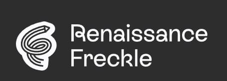 Freckle logo with swirly pencil on black background