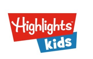 Highlights for Kids logo with white fonts and red and blue backgrounds