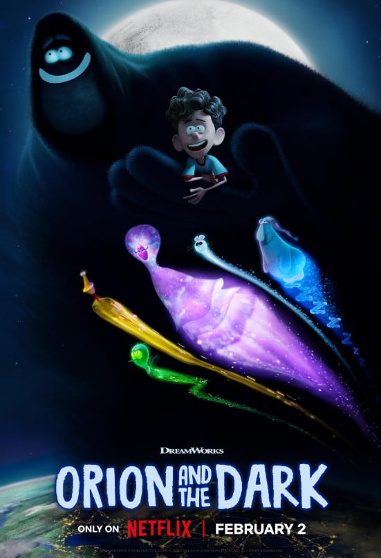 Movie cover of “Orion and the Dark” – animated Netflix tale of a boy befriending the dark and overcoming fears.