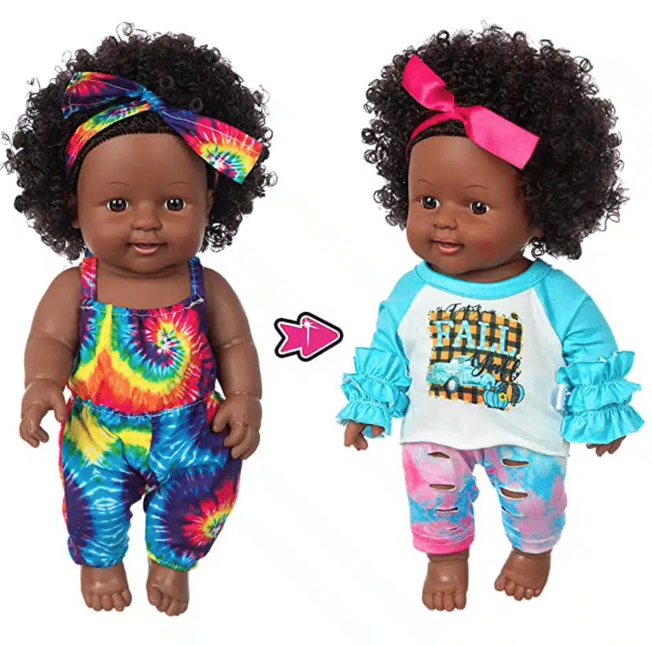Curly haired dolls with tie-dyed clothes for little girls