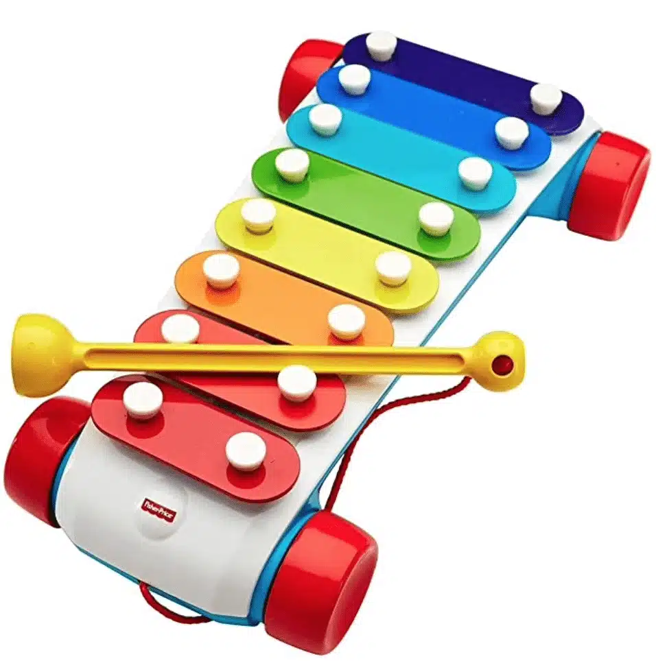 Fisher-Price xylophone with colorful bars and red wheels for kids