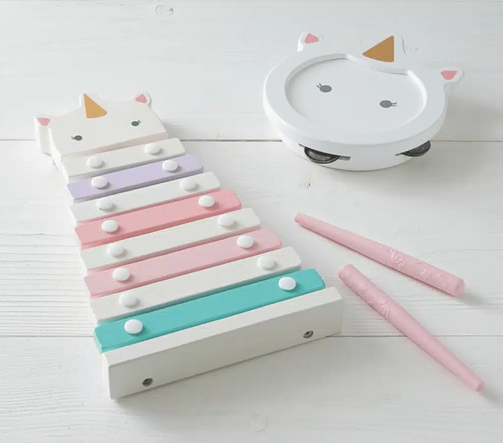 Unicorn themed xylophone and tambourine fit for young girls