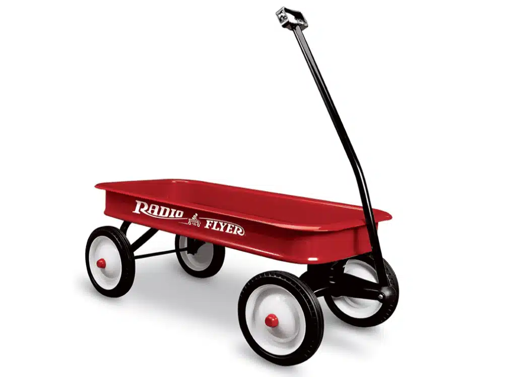 A red Radio Flyer wagon for toddlers