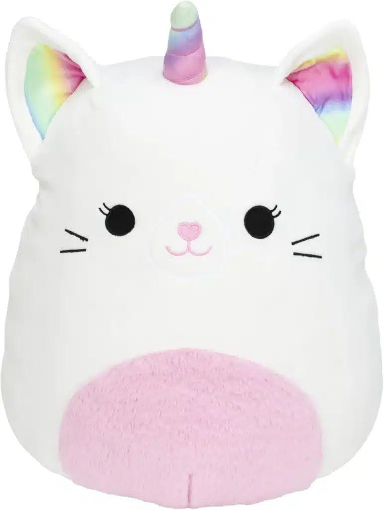 Squishmallow Carlita the Caticorn with rainbow colored  horn and ears