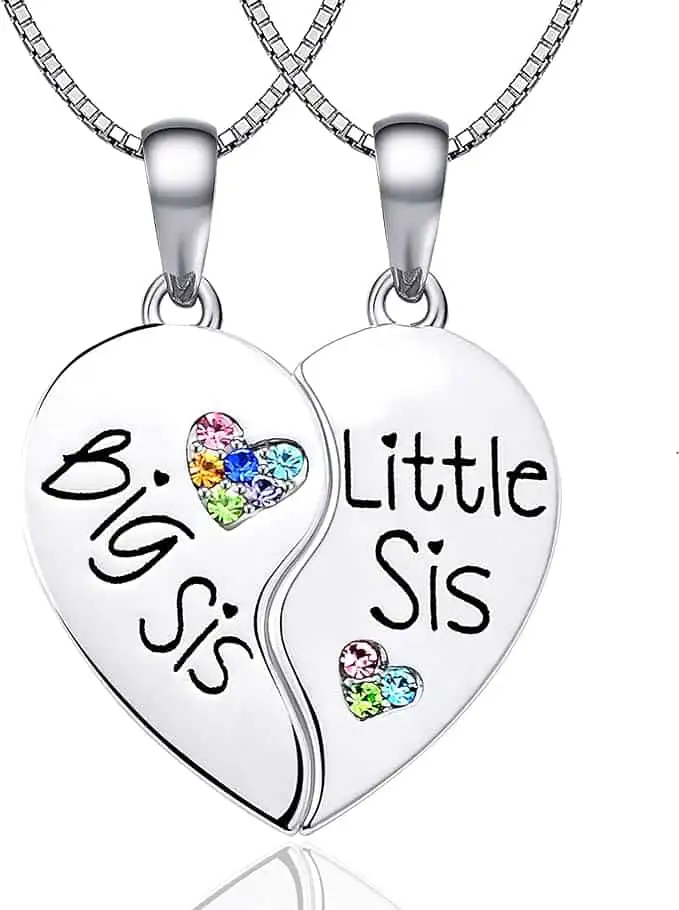 Big sis and little sis heart necklace set with matching pendants