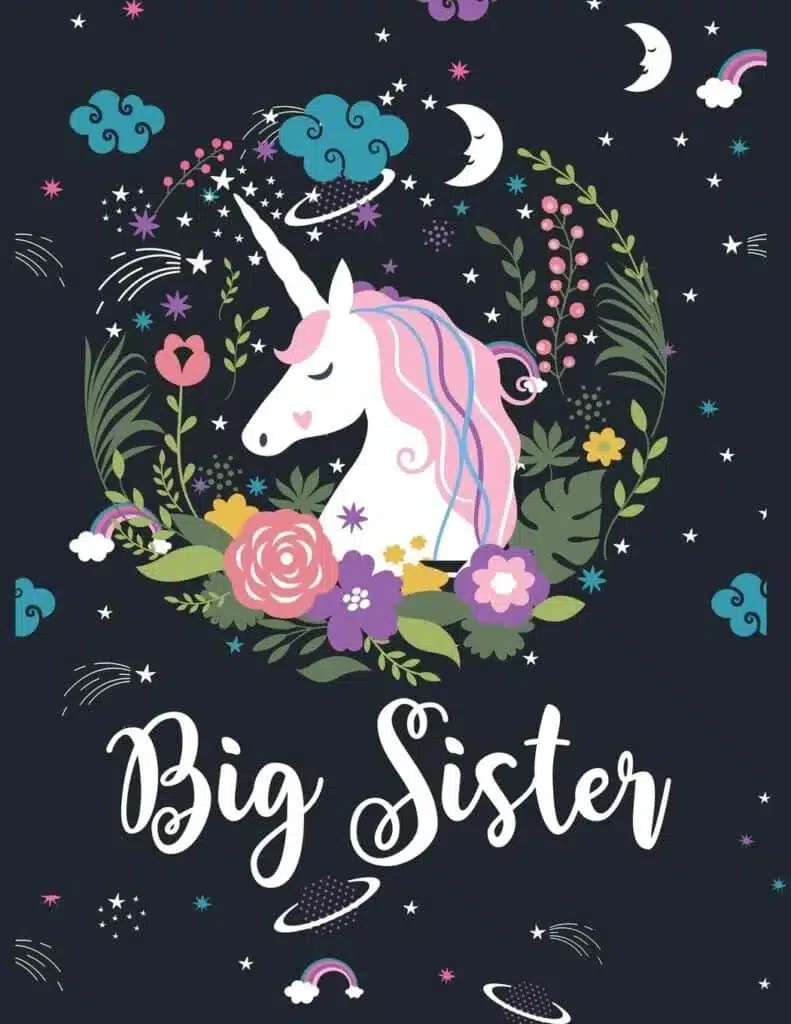 Big sister journal with flowers and unicorn design for expressing feelings and thoughts